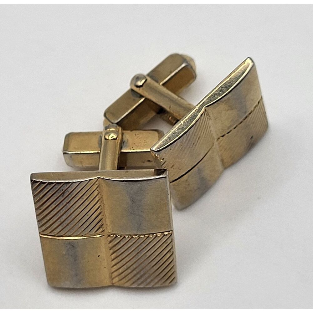 Vintage 80s Anson Square Goldtone Chess Board Cuff Links 0.75in